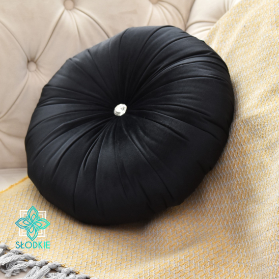 Black glam poduszka dekoracyjna okrągła z cyrkonią Słodkie Pastele - 1