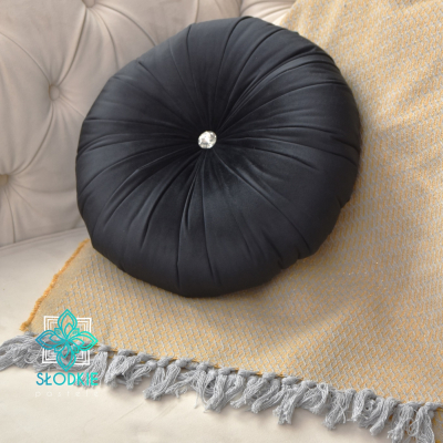 Black glam poduszka dekoracyjna okrągła z cyrkonią Słodkie Pastele - 3