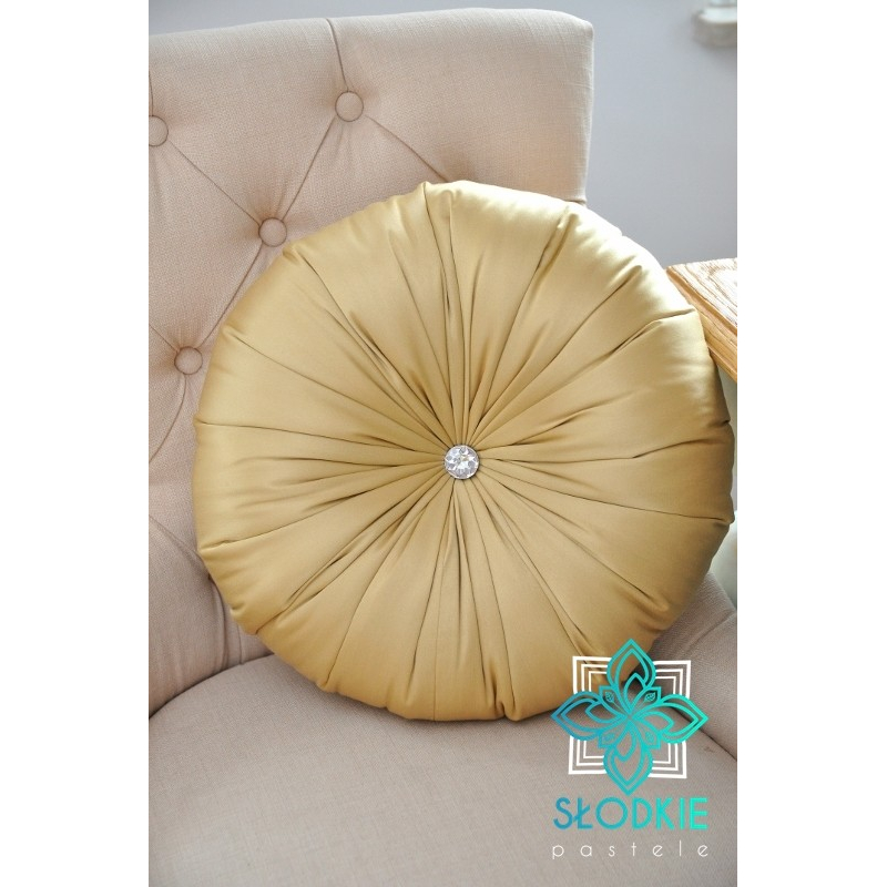 Gold glam poduszka dekoracyjna okrągła z żakardu z cyrkonią Słodkie Pastele - 1