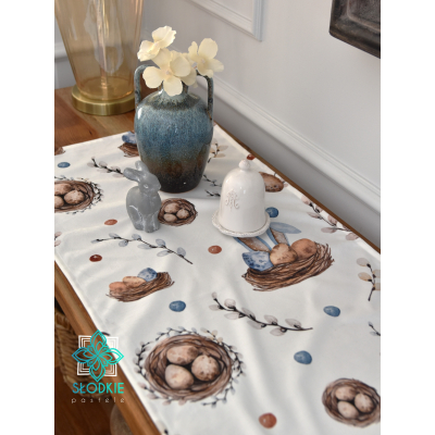 Wielkanocny Zając bieżnik dekoracyjny na stół 40x180 cm Słodkie Pastele - 1